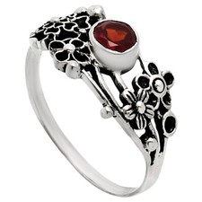 925 Sterling Silver Floral Ring with Natural Gemstone Boho Vintage Style AGR1014