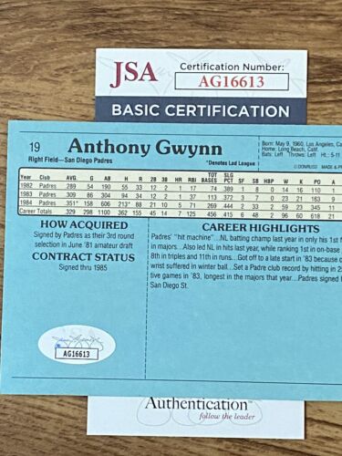 1985 Donruss Action All-Stars Tony Gwynn #19 AUTOGRAPHED Card JSA - PADRES - Picture 2 of 2