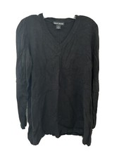 DKNY Black V-Neck Knit Sweater L/S Viscose/Nylon EUC Women's Size Large