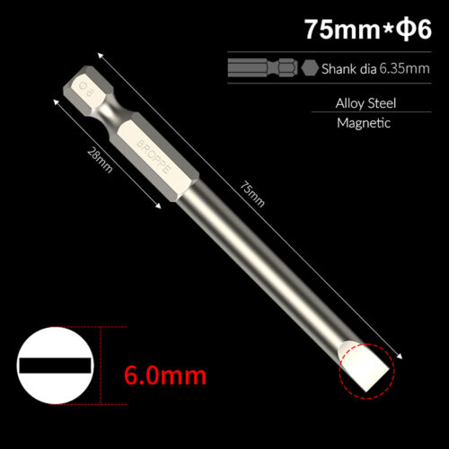 1/4" Shank Flat/Slotted Screwdriver Bits Magnetic Drive Drill Bits Ø 2/2.5/3~6mm - Picture 23 of 31