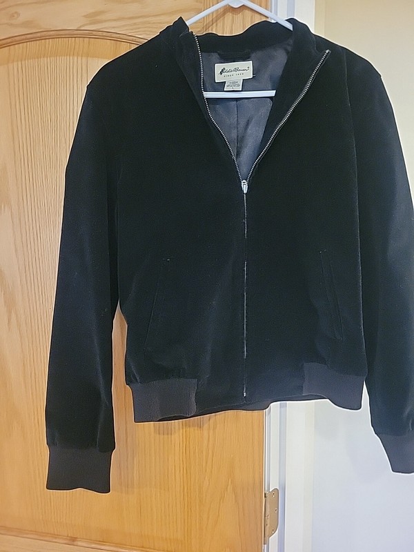 Womens Black Velvet Lined Zip Up Jacket From Eddie Bauer Size L Side Pockets