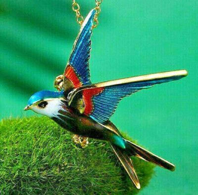 Forest BLUE JAY Flying Black Breast BIRD Colorful Enamel Necklace Pendant  Brooch - Main Image