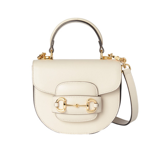 GUCCI Horsebit 1955 Mini $3190 White Leather Top Handle Bag New/Authentic