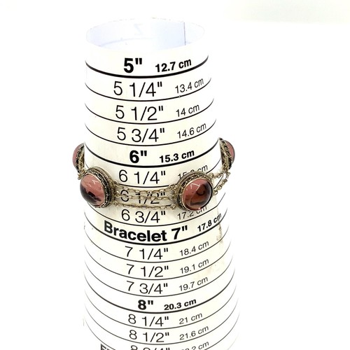 Bracciale Vintage Sterling Art Deco Rotondo Pietra Ametista Doppia Catena Maglia 6 1/2 - Foto 5 di 6