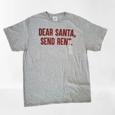 NWT Delta Pro Weight t-shirt Hybrid Apparel Dear Santa Send Rent Gray, Large