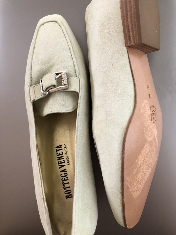 Bottega Veneta pale green suede flats. Brand New. Size 7.5