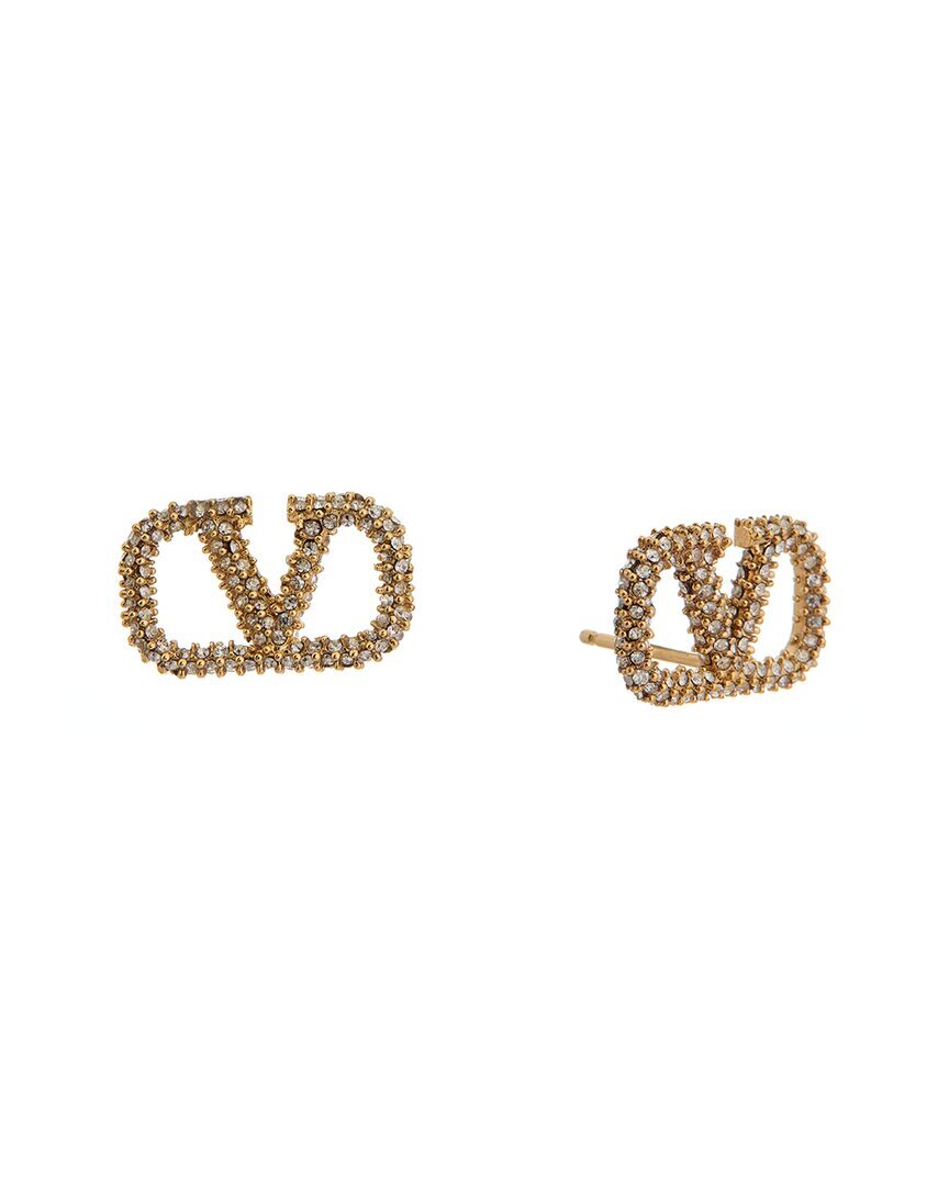Фирменные серьги-гвоздики Valentino Crystal Vlogo Женские золотые