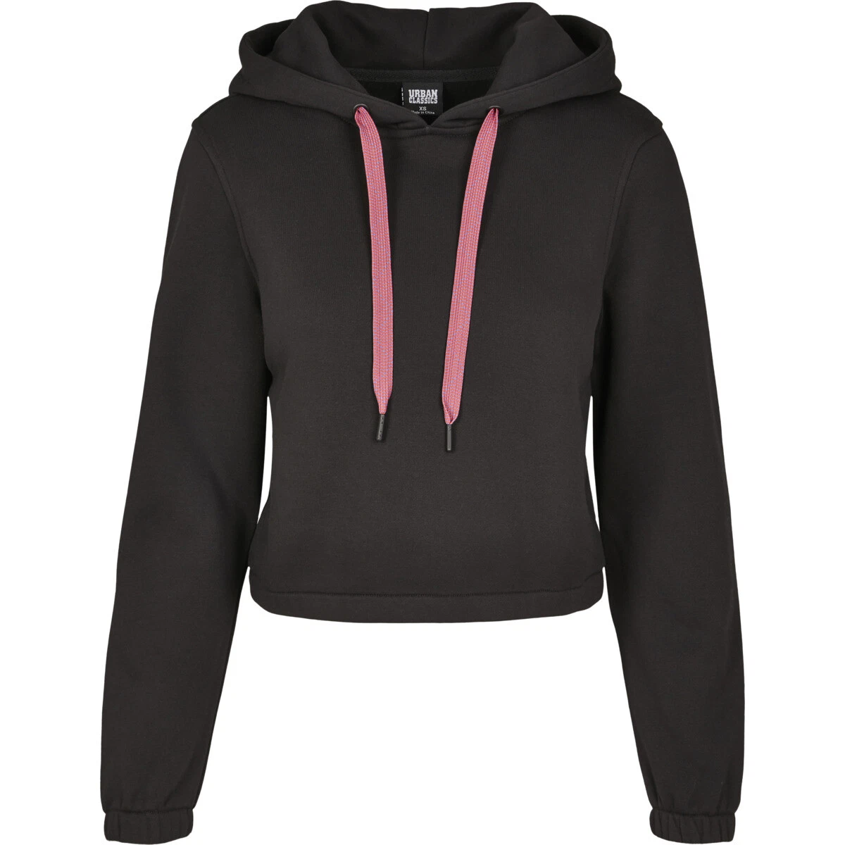 Urban Classics Ladies Contrast Drawstring Hoodie Crop Sweatshirt Fleece
