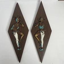 Burwood Products Harlequin Wall Hangings Mid Century Jester Wall Plaques MCM