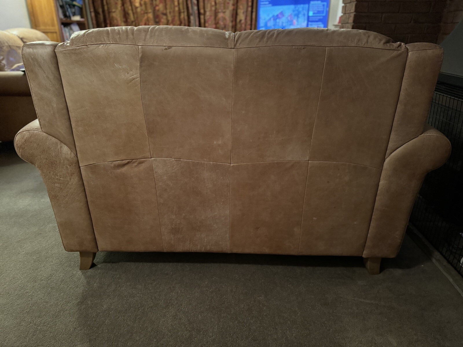 Pair of Vintage English Made Tan, Two Seater Real Leather Sofas eBay