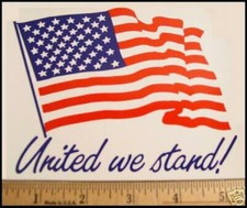 "UNITED WE STAND!" USA Flag 9-11-2001 Patriotic STICKER 5.5" x 4.25" New!