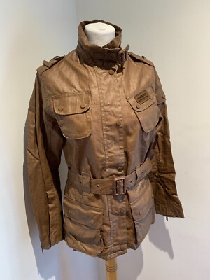 Barbour Duralinen International Jacket UK 10 VGC belted biker smart classic