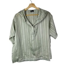 Boutique Cala Green Satin Stripe Hooded Short Sleeve Top S