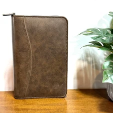 Vintage Day-Timer Brown Binder Organizer Pockets & Pen Loop 6-Ring 5.5x8.5