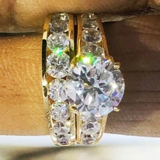 2Pcs/Set Women Luxury Cubic Zircon Ring 18k Yellow Gold Plated Jewelry Sz 6-10