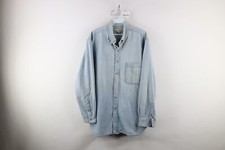 Vintage 90s Streetwear Mens Large Distressed Heavyweight Denim Jean Button Shirt