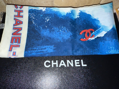 CHANEL VINTAGE 2002 SURF BLUE RED WHITE PRINT CC LOGO SCARF | eBay