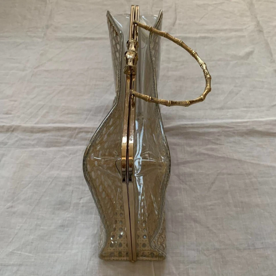 KATE SPADE Bolso de Mano Transparente con Mango de Bambú Sin Usar Bolso de Mano Dorado para Mujer Foto 4 de 4