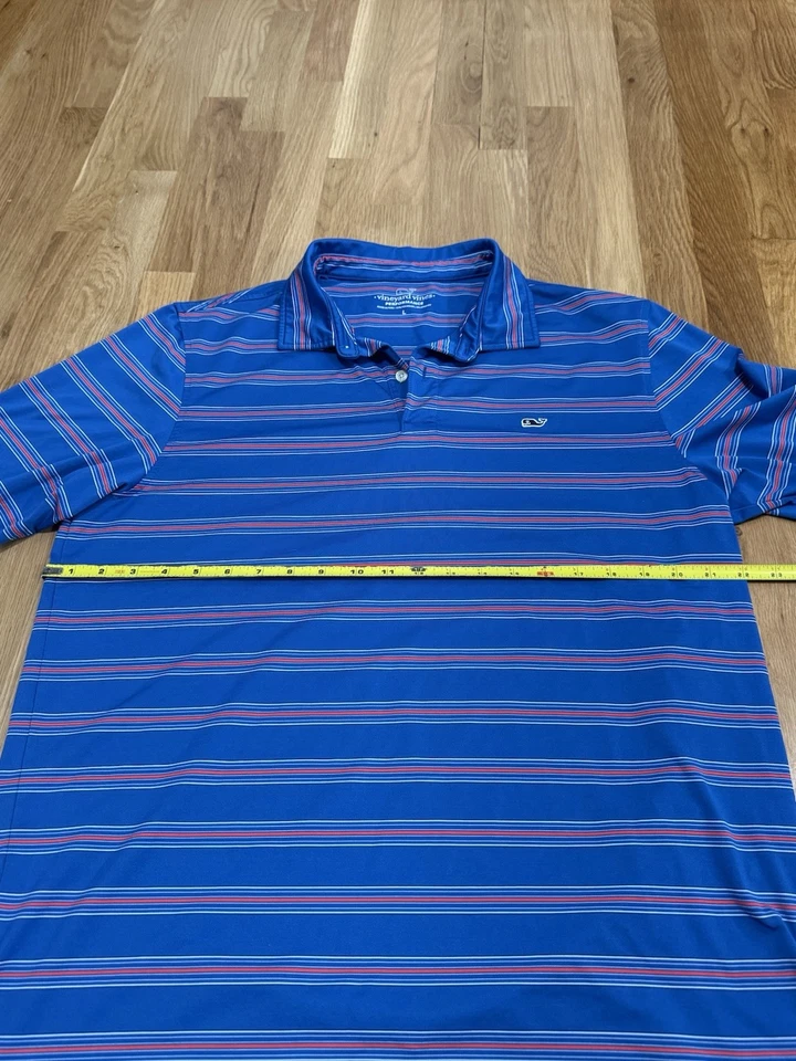 Camisa de golf grande para hombre Vineyard Vines con logotipo de ballena azul rojo blanco a rayas Foto 4 de 4