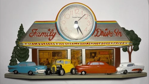 Vintage Family Drive In Diner Wall Clock Burwood Cars Works Great Coca Cola