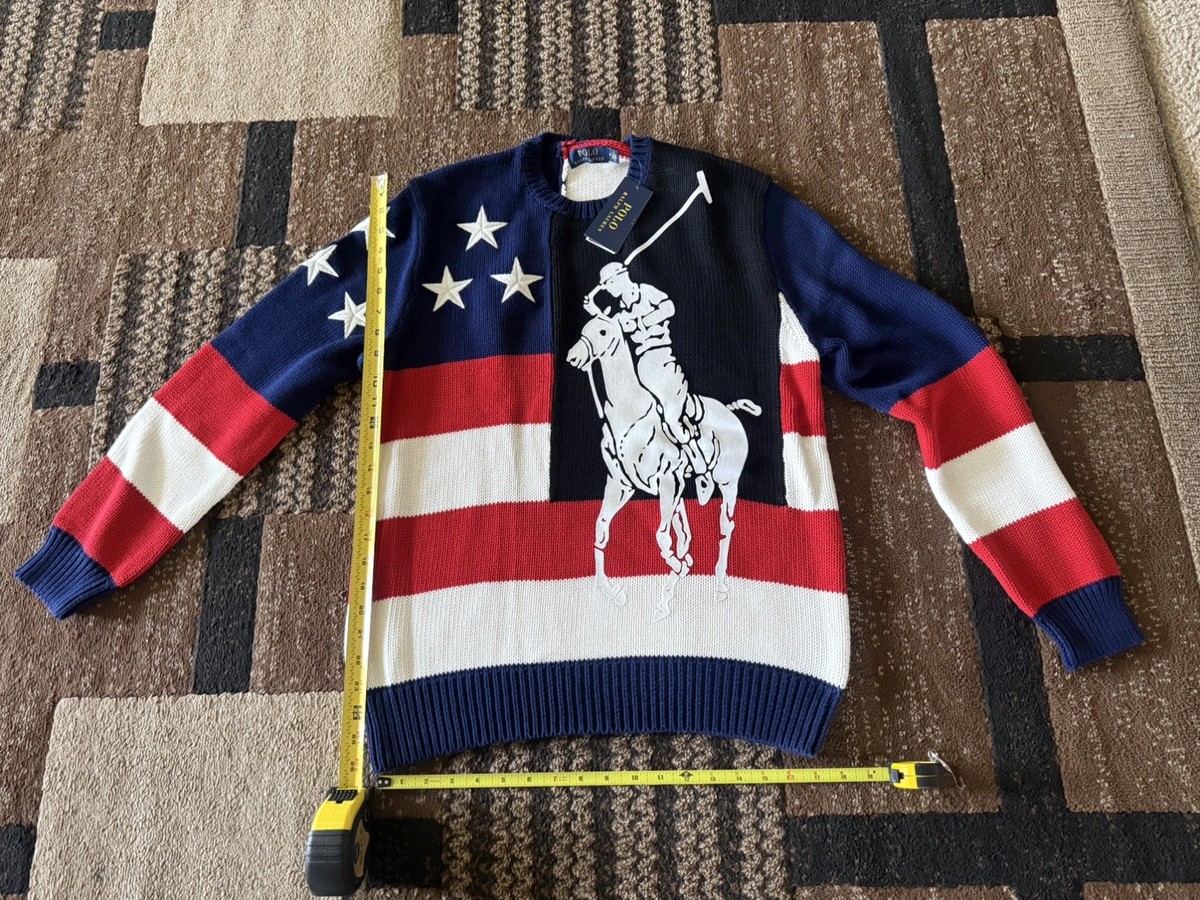 Polo Ralph Lauren Mens Big Pony Americana Flag Stars Heavy Knit