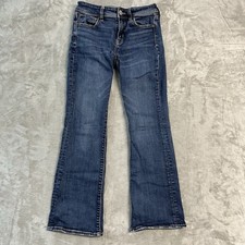 American Eagle Kick Boot Jeans Womens 2 Short Blue Super Stretch Whiskering