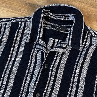Banana Republic Camp Shirt Mens M Striped Cotton Rayon Standard Textured Terry
