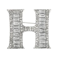 Buchstaben Anstecknadel, Letter H Initiale Strass Brosche, Silber