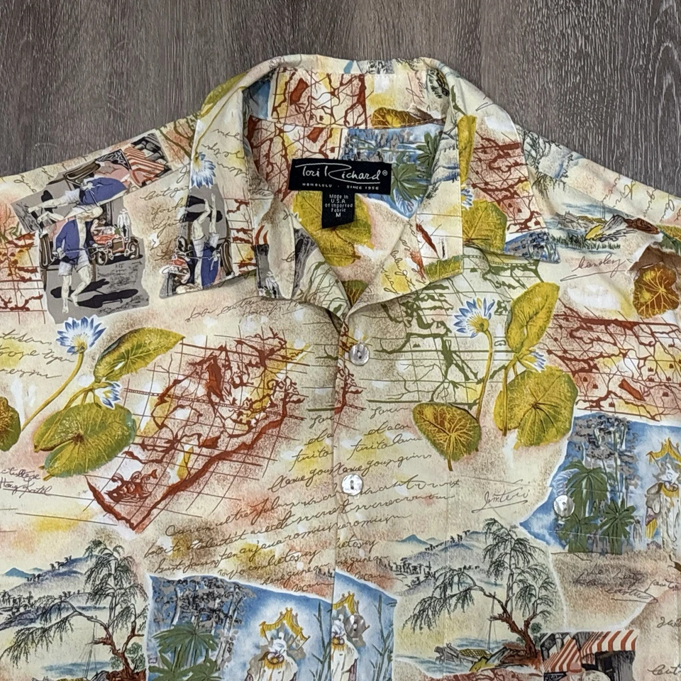 Camisa Havaiana Masculina Tori Richard Média Aloha Mapa Floral Palmeira Vintage - Imagem 2 de 4
