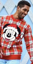 NEW Disney Christmas Holiday Santa Mickey Mouse Plaid Sweater Unisex Size XL