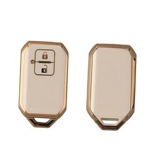 Key Cover - Suzuki 2 Button Car Key Case - Keyless Go Fob white / gold