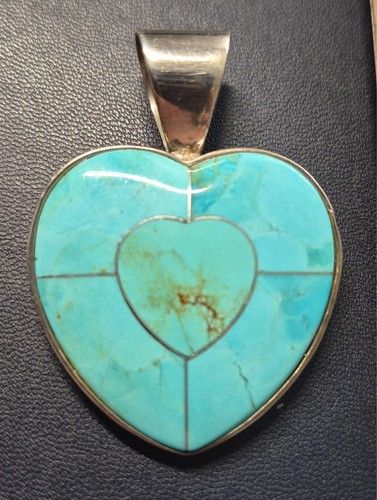 Jay King Heart within a Heart Turquoise Inlay .925 Pendant