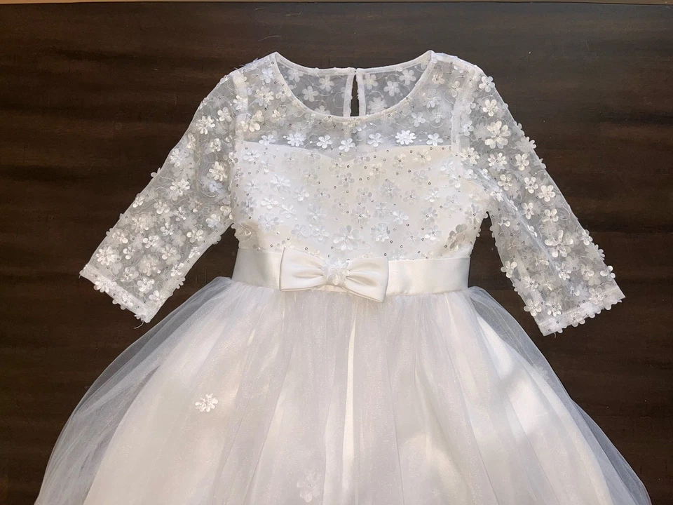 Vestido floral Bonnie Jean comunhão casamento formal menina flor tamanho 8 branco - Imagem 3 de 4