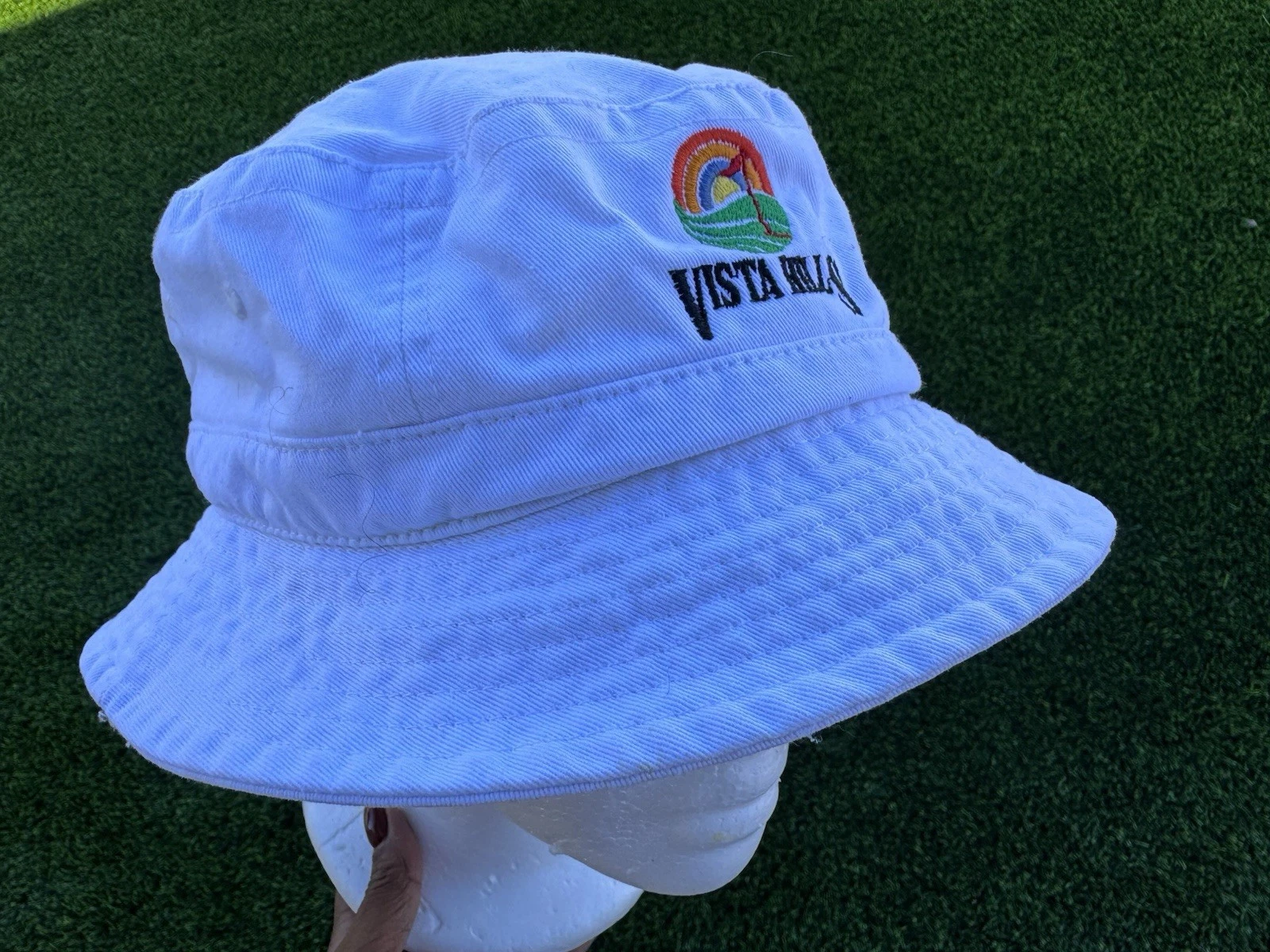 Vintage Vista Hills Golf Bucket Hat White Cali-Fame Headwear L/XL 100% Cotton