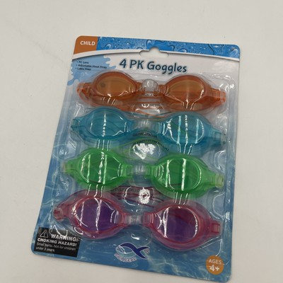 Child 4 pack Adjustable Goggles for ages 4+ Brand New, Orange, Blue, Green, Pink