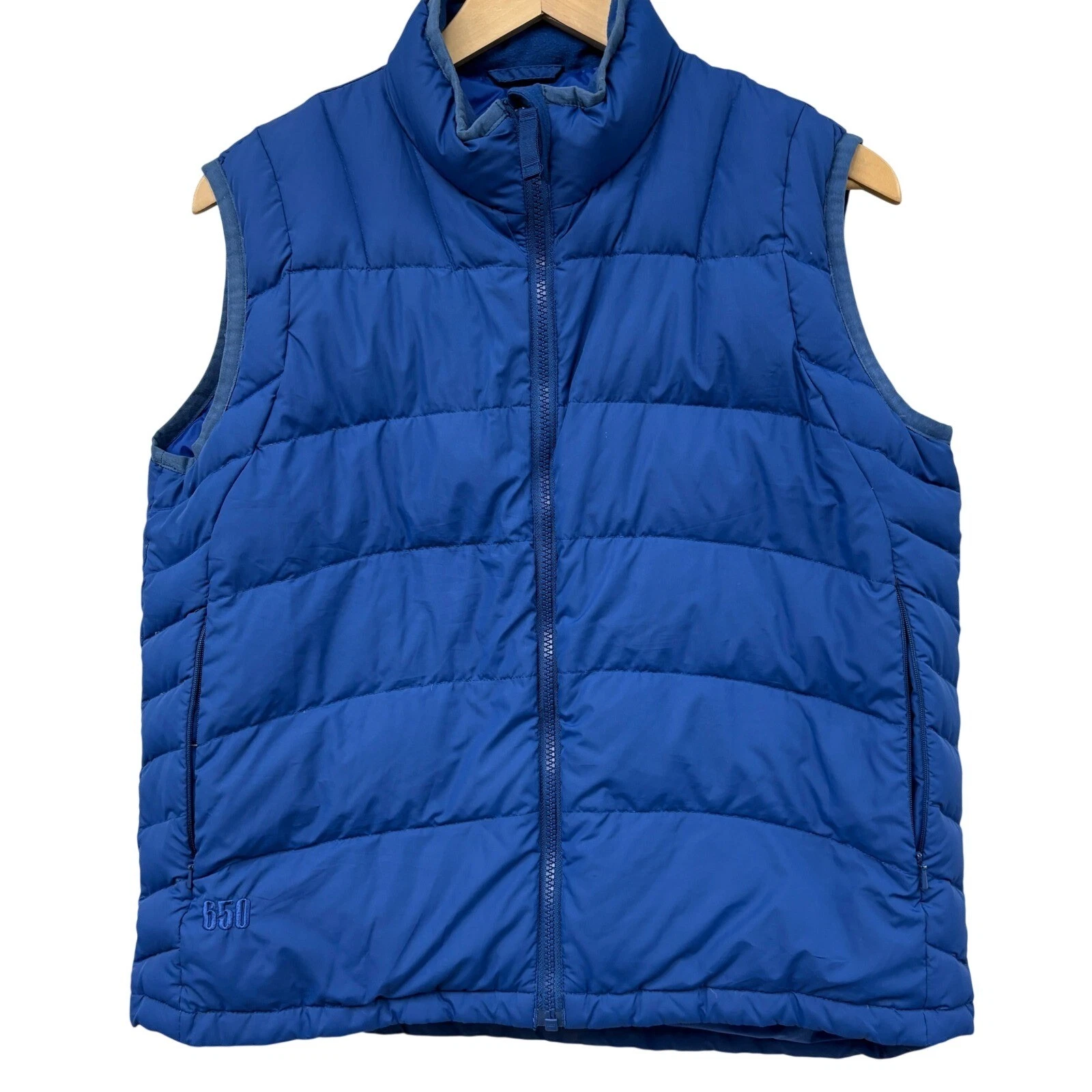 Cabelas Mens Blue 650 Fill Power Goose Down Puffer Vest Size M Reg Full Zip