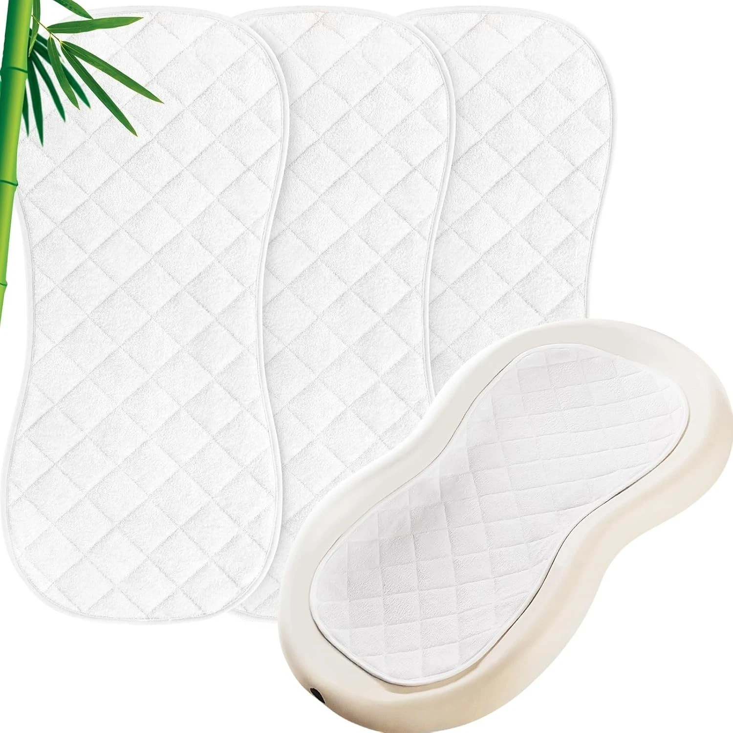 Bamboo Terry Changing Pad Liner Waterproof Non-Slip Reusable Pads 3 Pack White