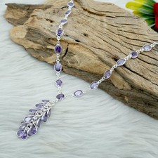 Grapes Bunch 925 Sterling Silver Y Necklace - Purple Amethyst Minimalist Jewelry