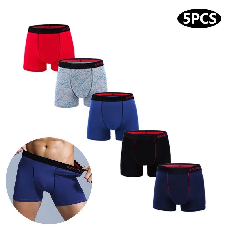Conjunto de 5 calzoncillos boxer de algodón para hombre ropa interior elástica suave para hombre