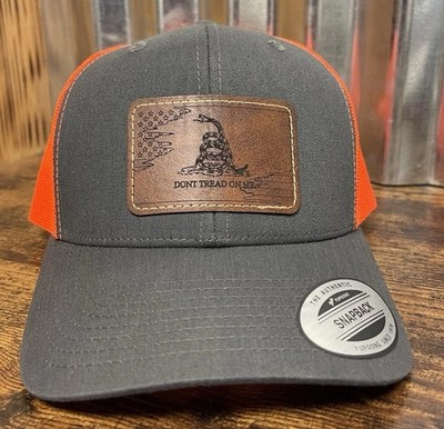 Trucker Hat Orange/grey Don t Trend On Me Leather Patch Custom Made