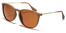 Polarized Sunglasses Classic Retro Round Look Brown Frame Brown Tinted Lens