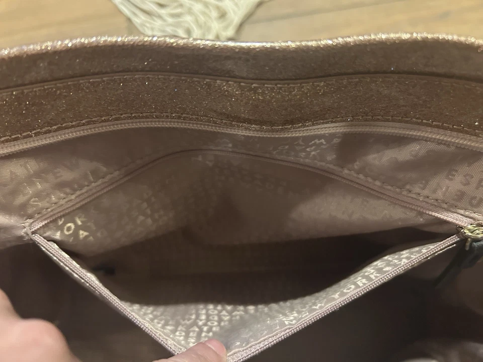 Kate Spade Mavis Street Rose Gold Glitter Tote Shoulder Bag Large Zip Purse Pink - Image 4 of 4