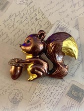 Whimsical Squirrel Brooch with Acorn Enamel Rhinestone Fall Woodland Pin