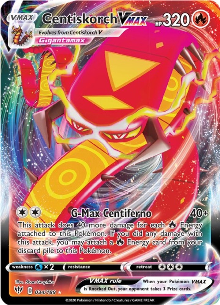 Centiskorch VMAX Holofoil NM Ultra Rare SWSH03: Darkness Ablaze 034/189