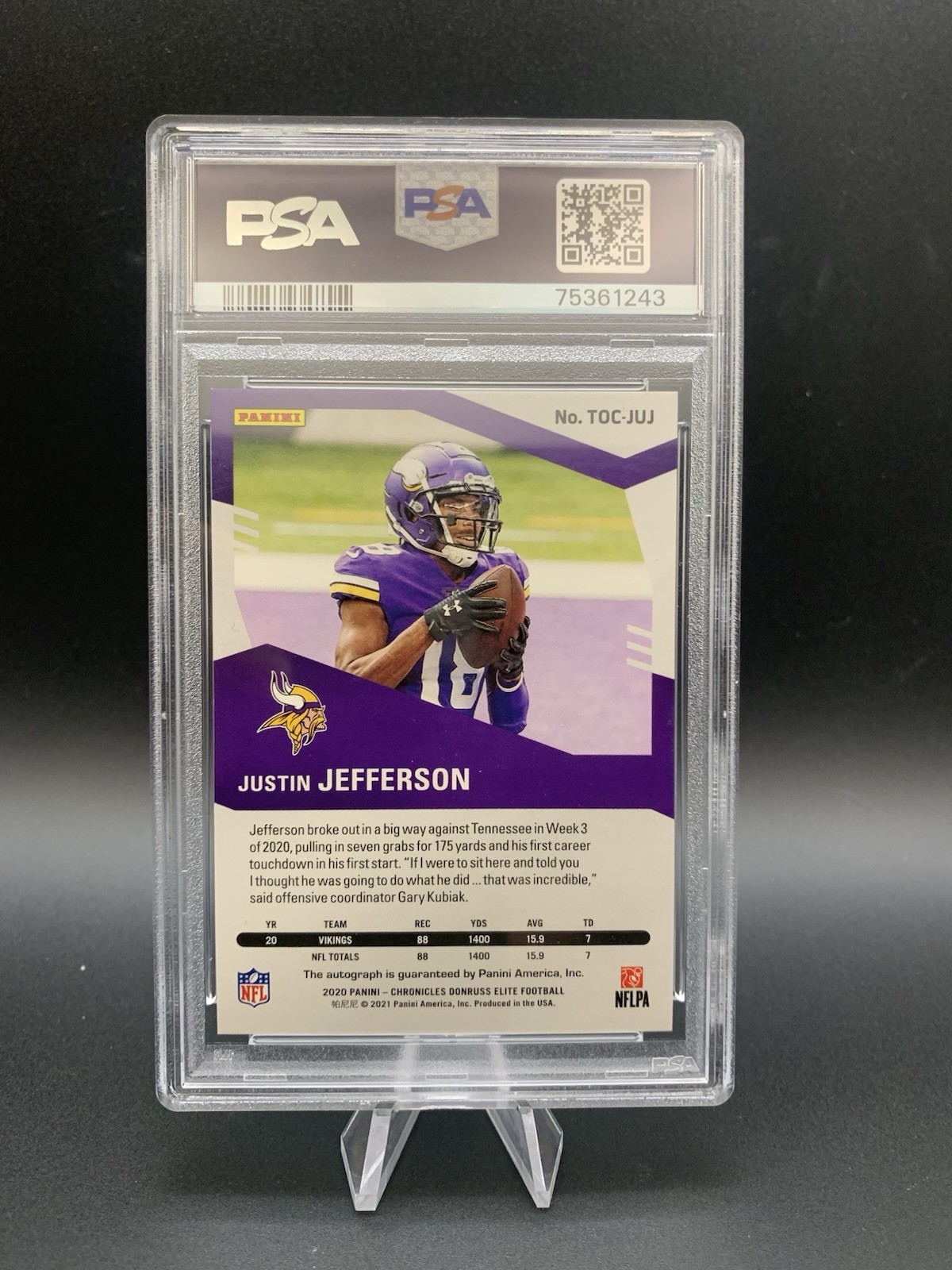 2020 Panini Chronicles Justin Jefferson TOC-JUJ Auto RC /149 PSA 9 Vikings view 2