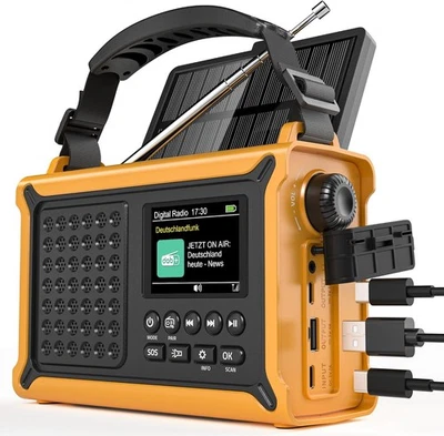 Kurbelradio DAB/DAB+/UKW Notfallradio mit 12000mAh Akku & 8500mm² Solarpanel - Bild 1 von 4