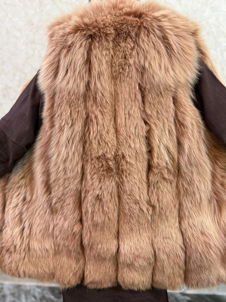 复古天然红狐狸毛皮背心-女式无袖真毛皮马甲-胸部 35 — 第 2/4 张图片