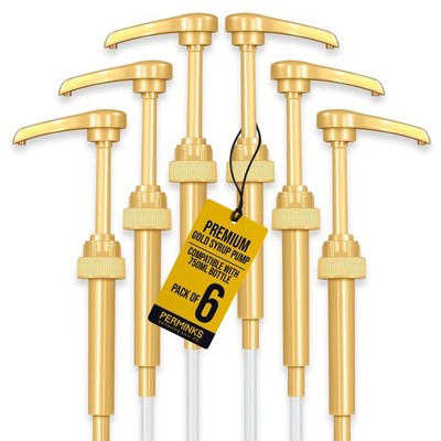 6 pack Coffee Syrup Pump Dispenser (Gold) - 1 Count (Pack of 6), Gold