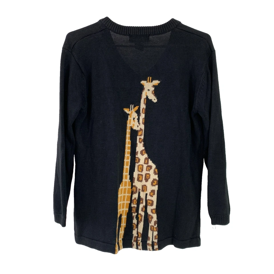 Vintage 90s Terazzo Giraffe Art To Wear Black Long Sleeve Sweater Small - Image 4 of 4