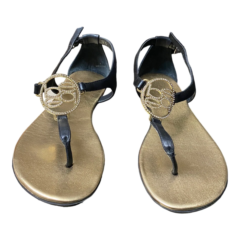 Sandalias planas Bebe estilo romano negras y doradas para mujer talla 7 | elegantes y cómodas Foto 2 de 4